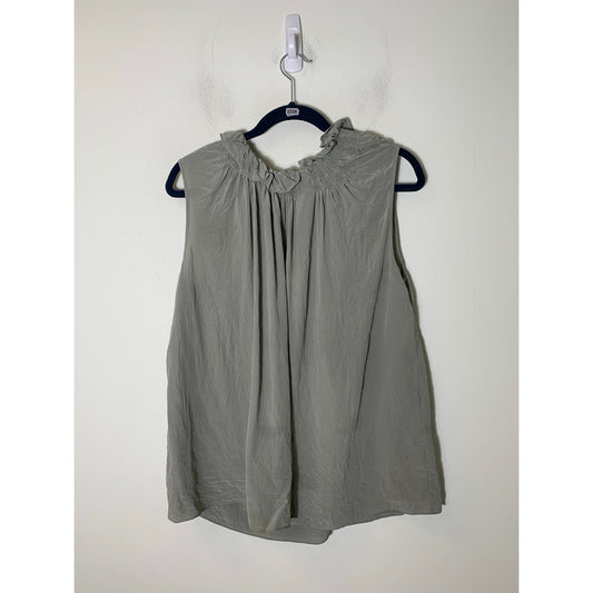 Vanessa Bruno Gray/Green Sleeveless High Collar Silk Shirt Sz 38