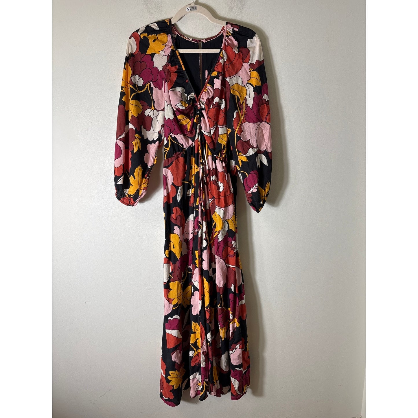 Maeve Black Red Floral Long Sleeve Maxi Dress Sz 8