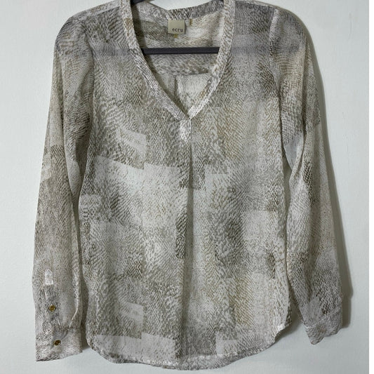 Ecru Sheer White Snakeskin Print Shirt Sz S