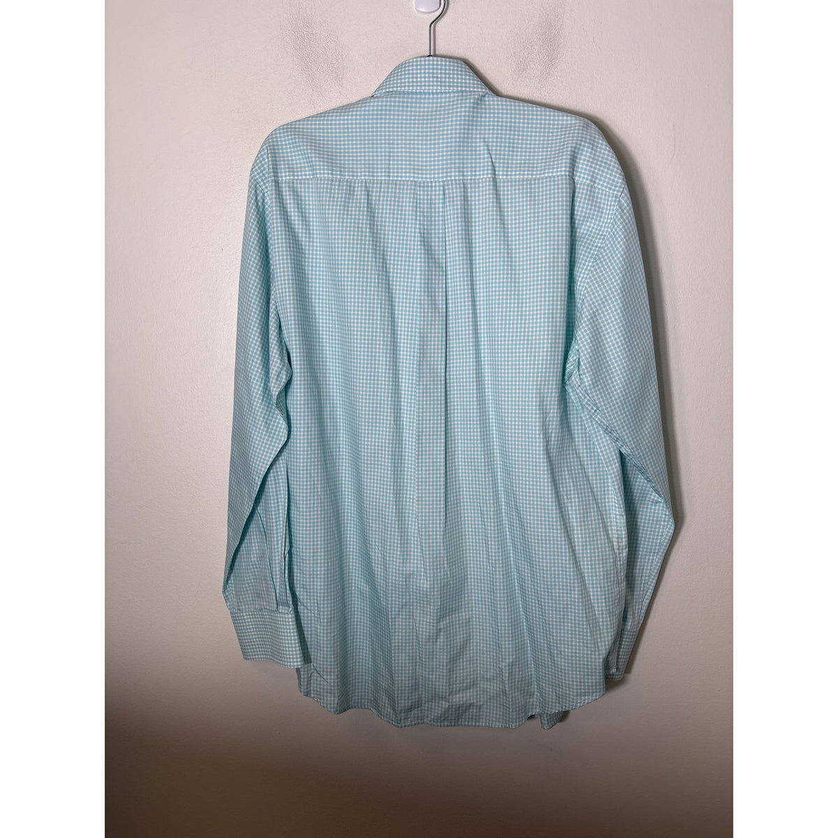 Men's Peter Millar Teal Green and White Check Long Sleeve Button Down Shirt Sz L