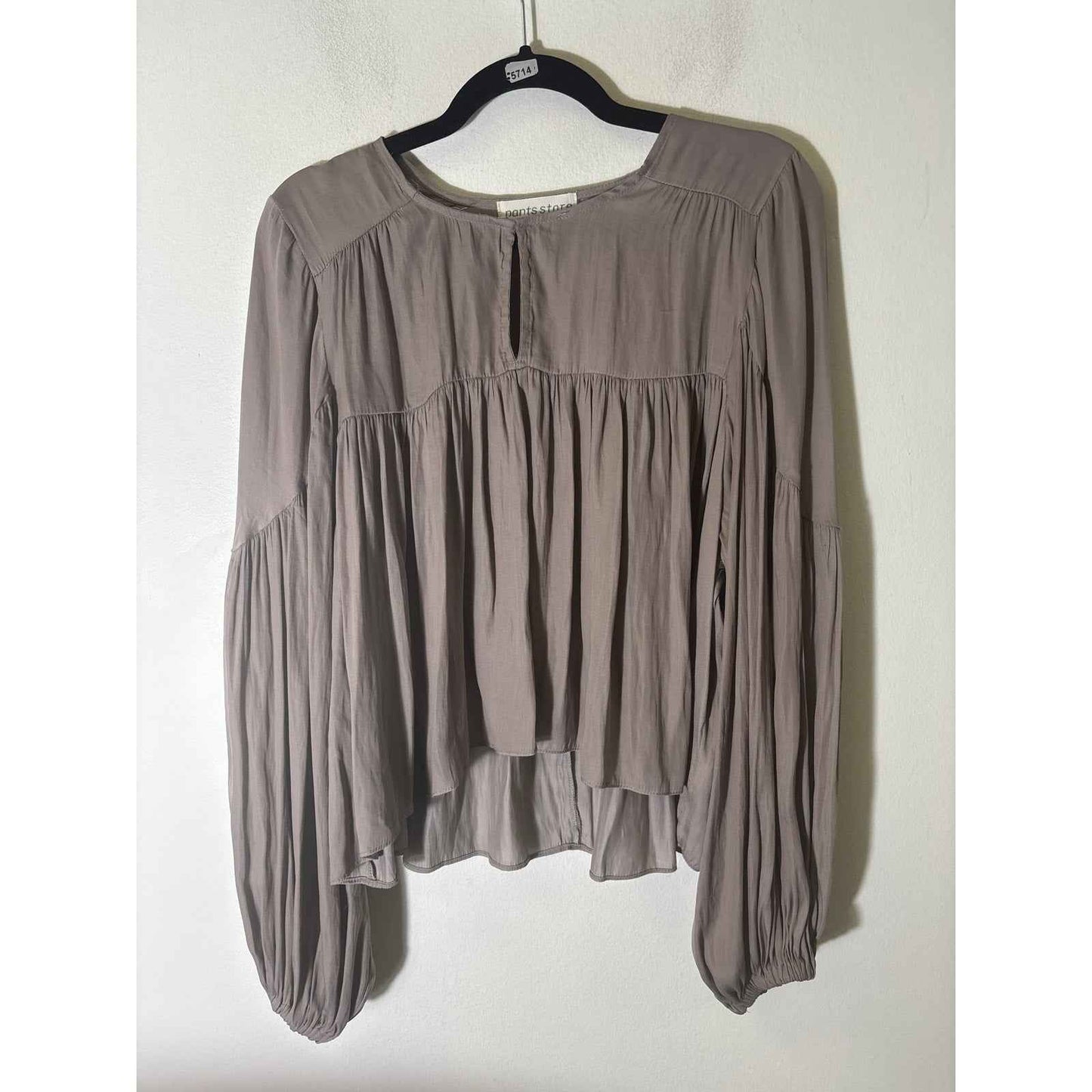 Pants Store Taupe Long Puff Sleeve Boho Top Sz M