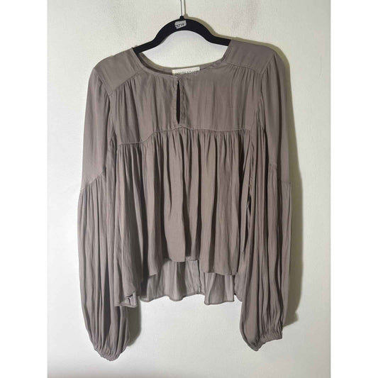 Pants Store Taupe Long Puff Sleeve Boho Top Sz M
