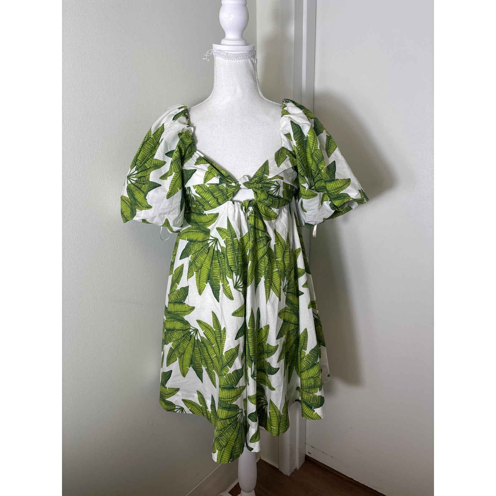 Farm Rio Green Tropical Print Backless Cotton Mini Dress Sz XS