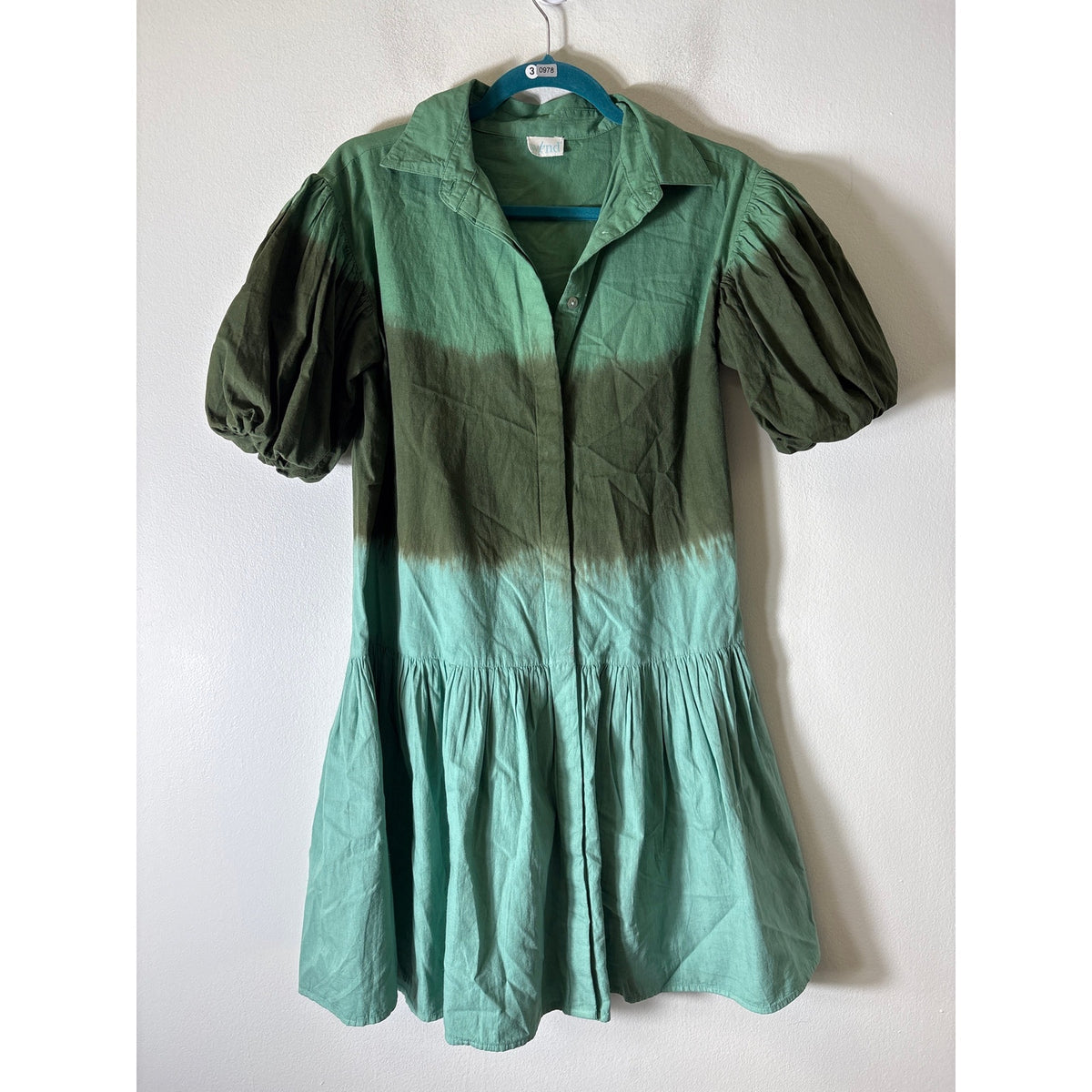 WKND Green Hombre Short Puff Sleeve Cotton Mini Dress Sz S
