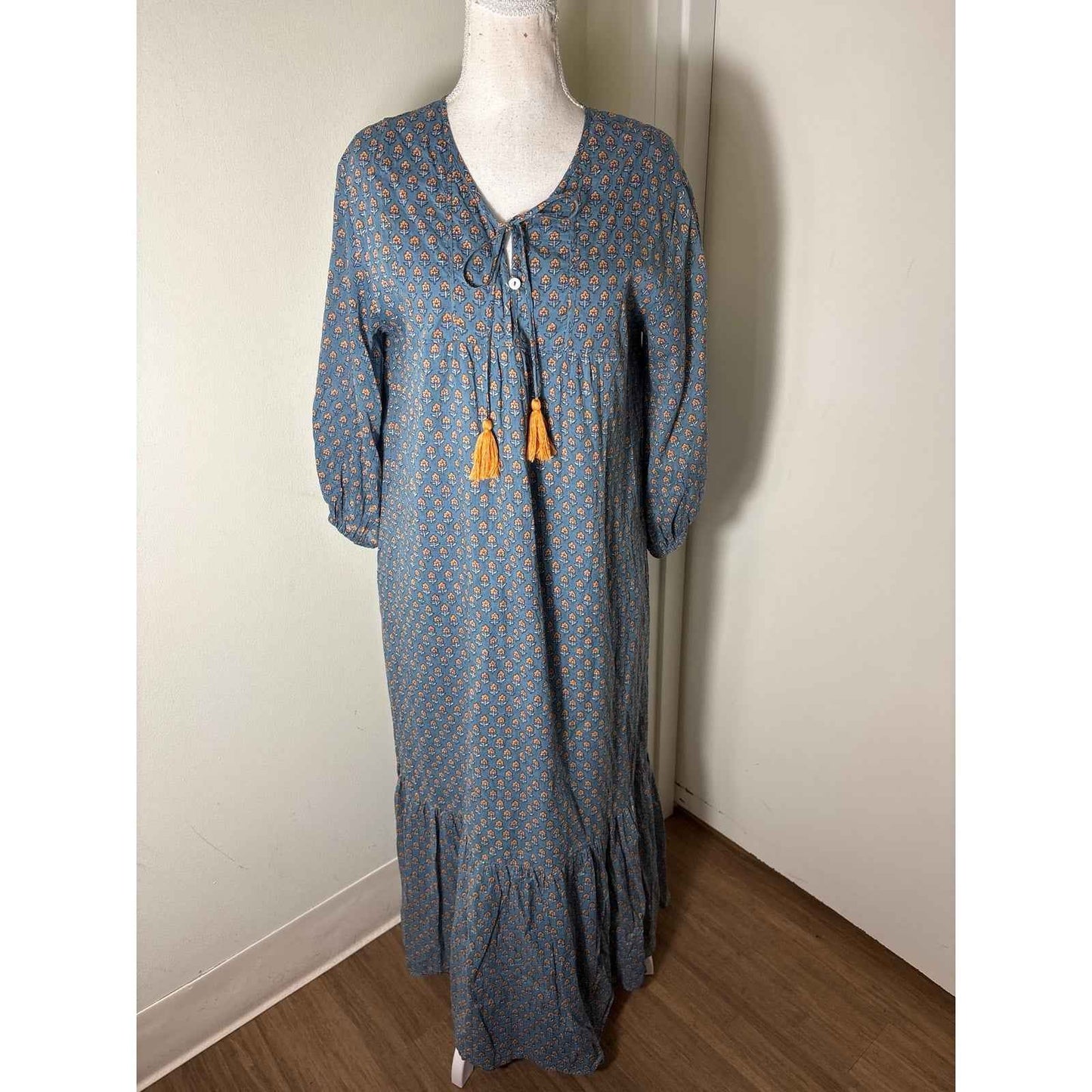 Sunshine Tienda Blue Long Sleeve Cotton Maxi Dress Sz S