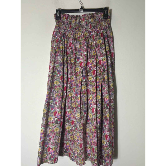 Buru Pink Floral Smocked Waist Midi Skirt Sz L