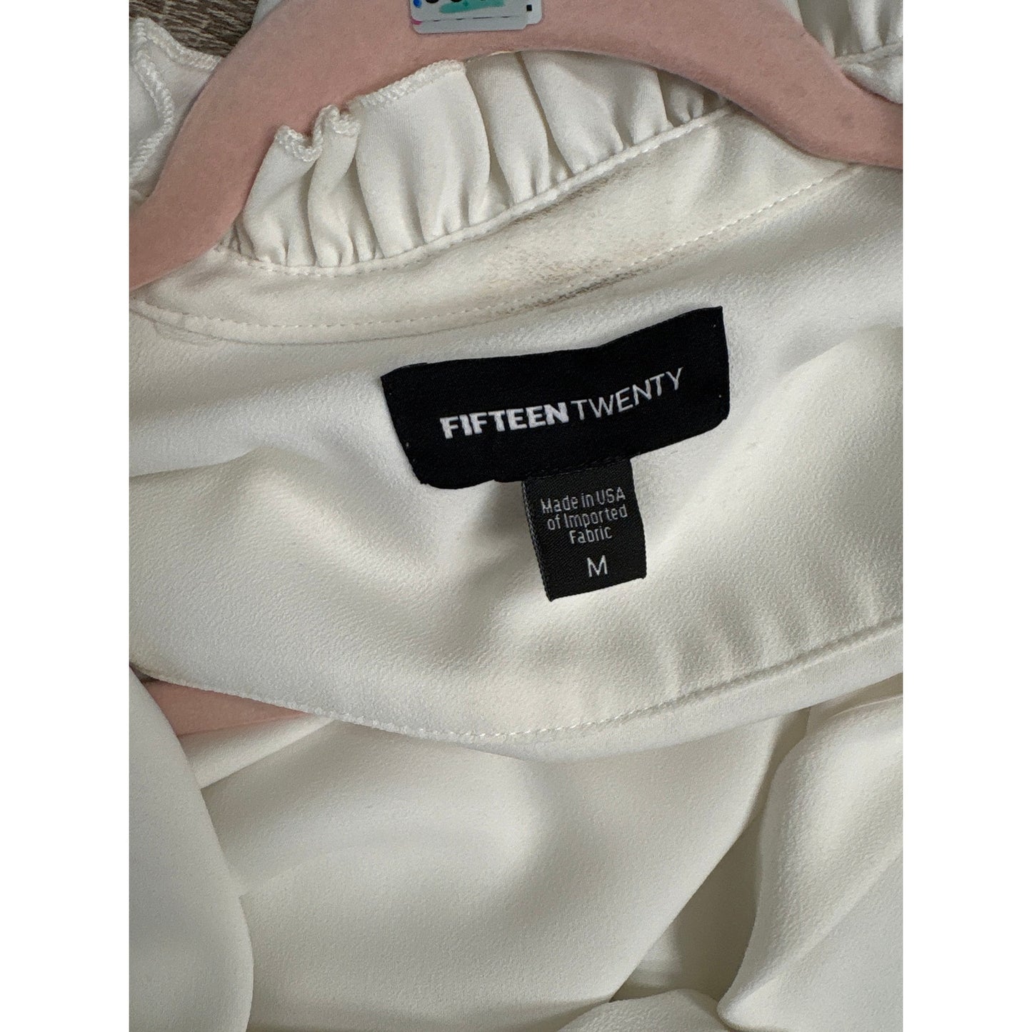 Fifteen Twenty Cream Ruffled Neck Long Sleeve Blouse Sz M