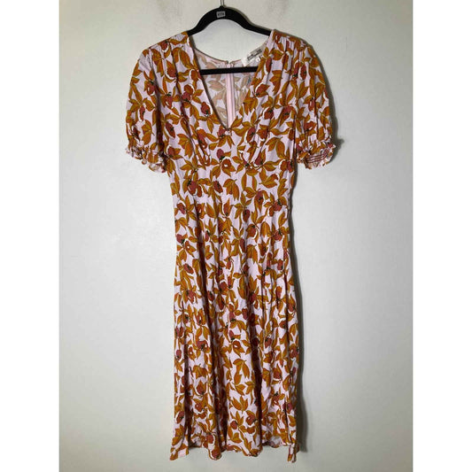 Diane Von Furstenberg orange Short Sleeve V-Neck Back Zip Dress Sz 8