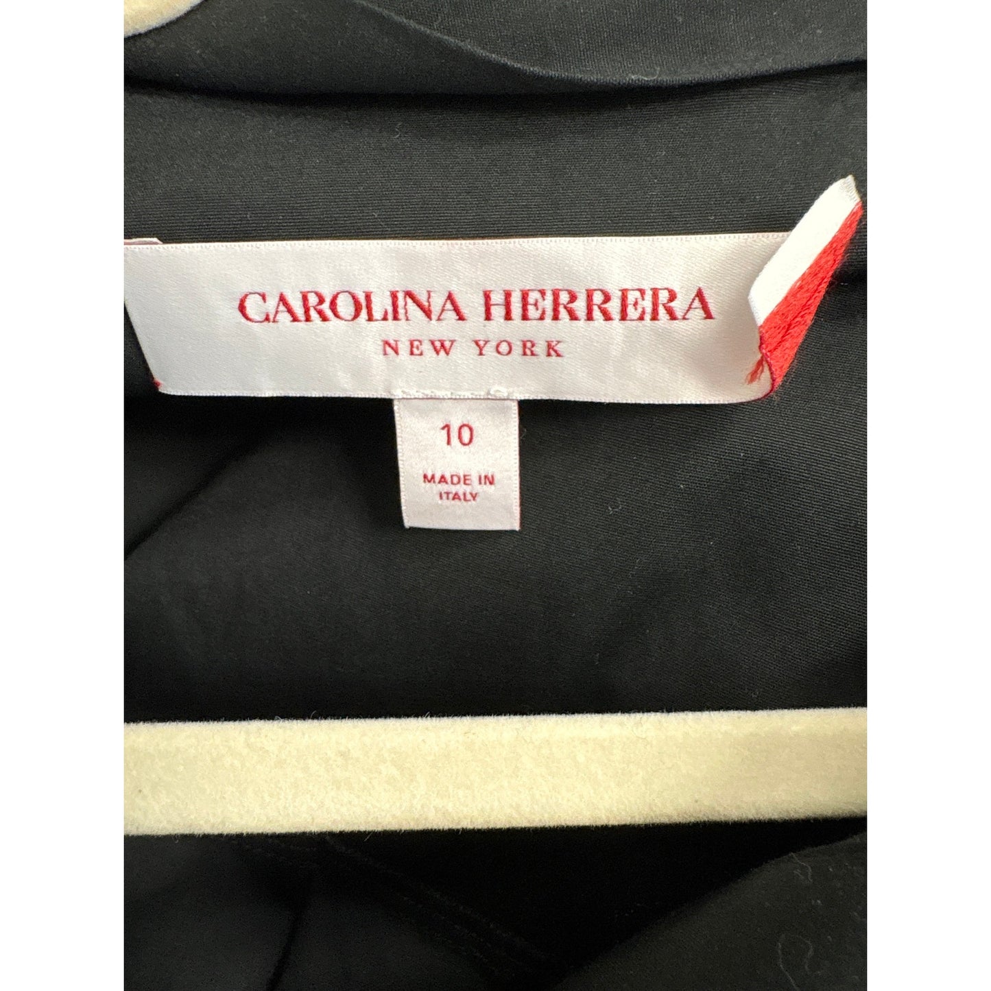 Carolina Herrera NY Black Cotton Short Sleeve Tie Neck Top Sz 10