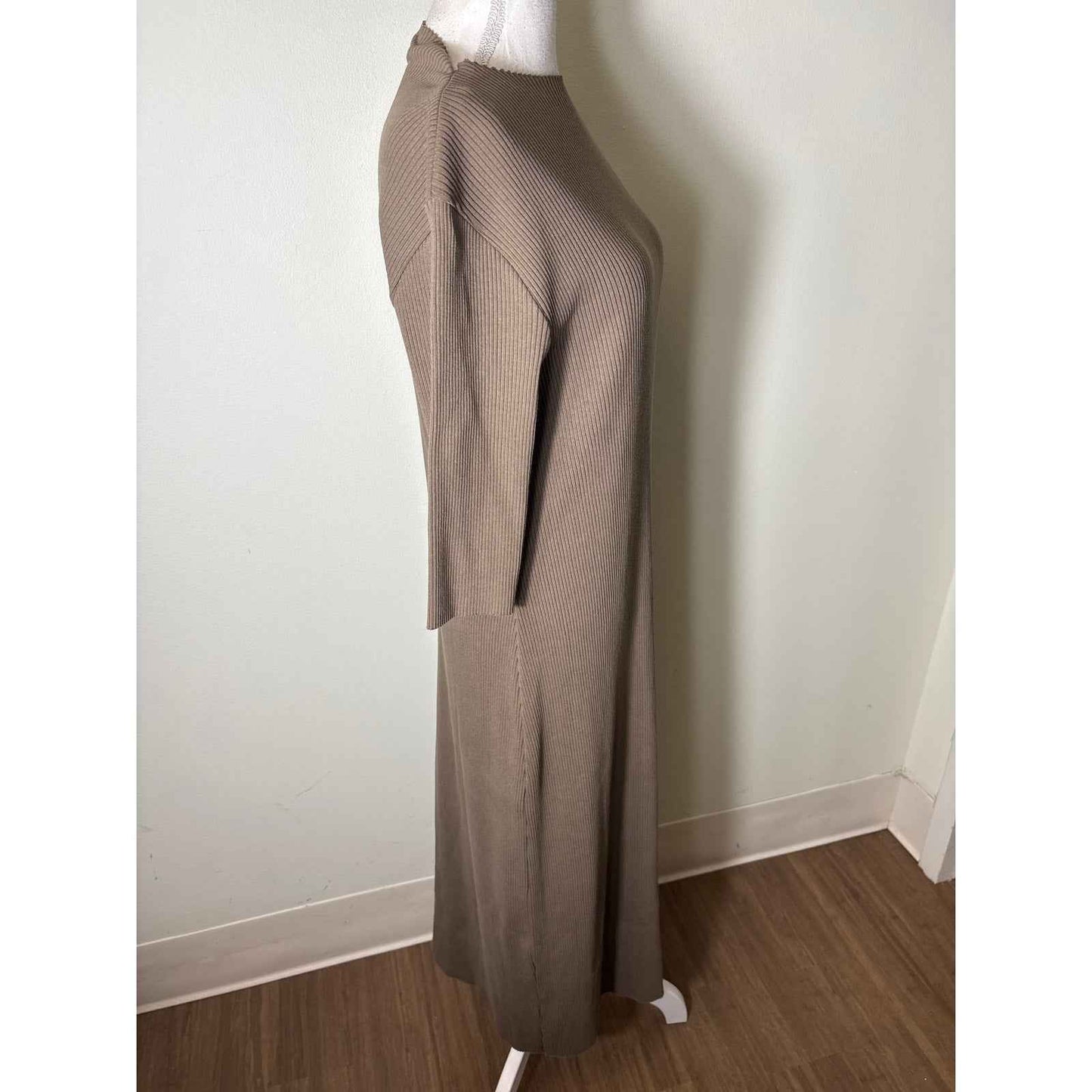 NWT Vince Brown Ribbed 3/4 Sleeve Maxi Dress Sz L