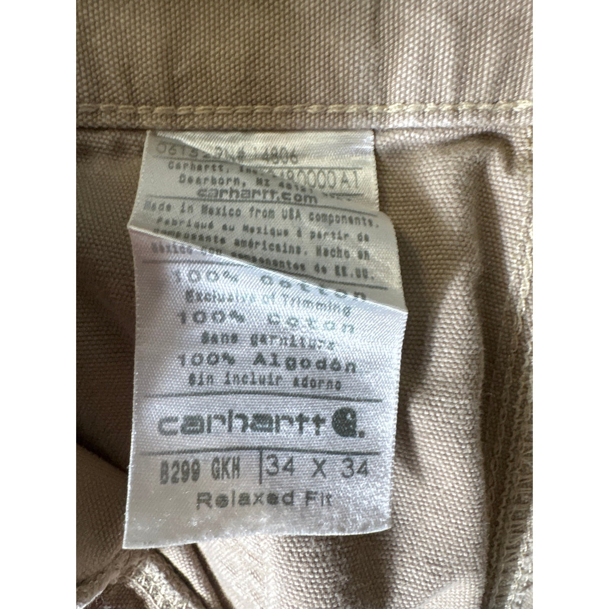 Mens Carhartt Khaki Cotton Hiking Pants Sz 34X34