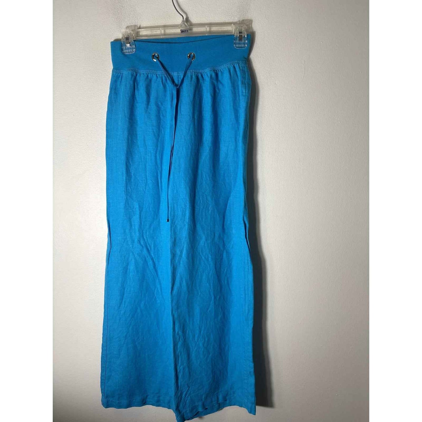 Lilly Puitzer Teal Blue Linen Pull On Wide Leg Pants Sz XXS