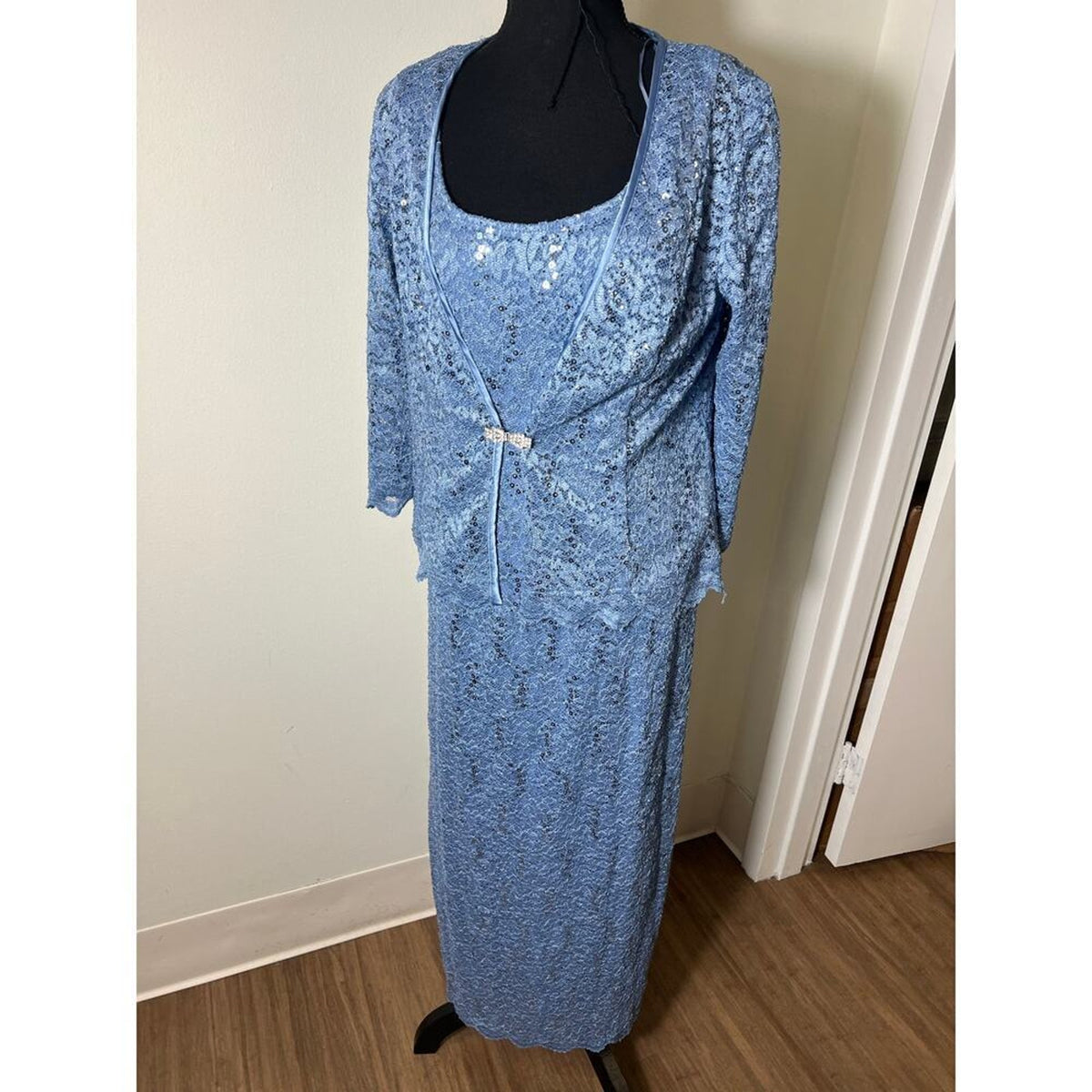 R&M Richards Blue Lace Sequin Gown and Jacket Size 6