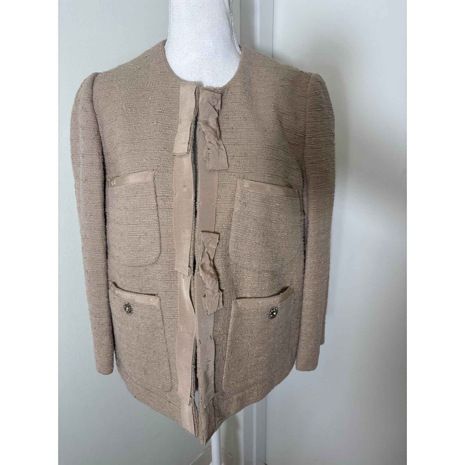 Twin Set Beige Long Sleeve Tweed Jacket Sz XL