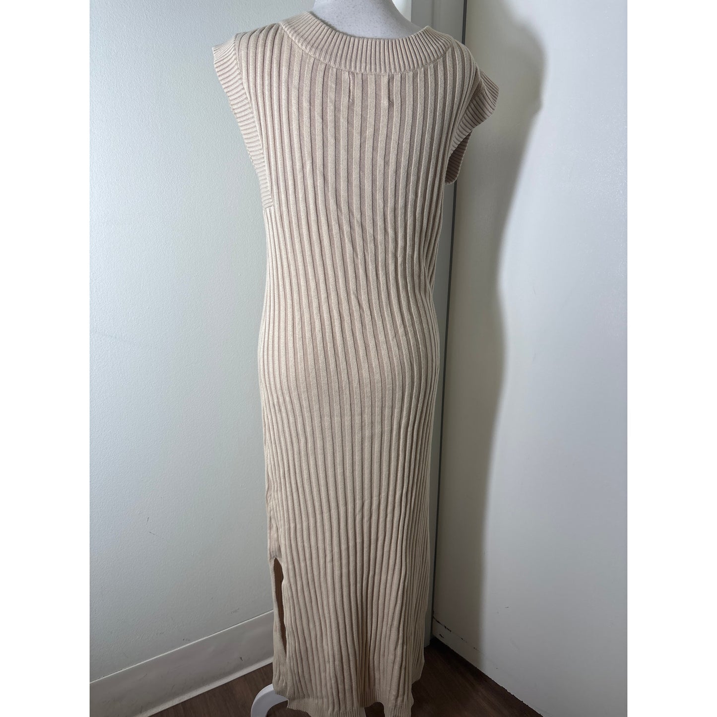 Sancia Anthropologie Beige Sleeveless Knit Ribbed Maxi Sweater Dress Sz XS