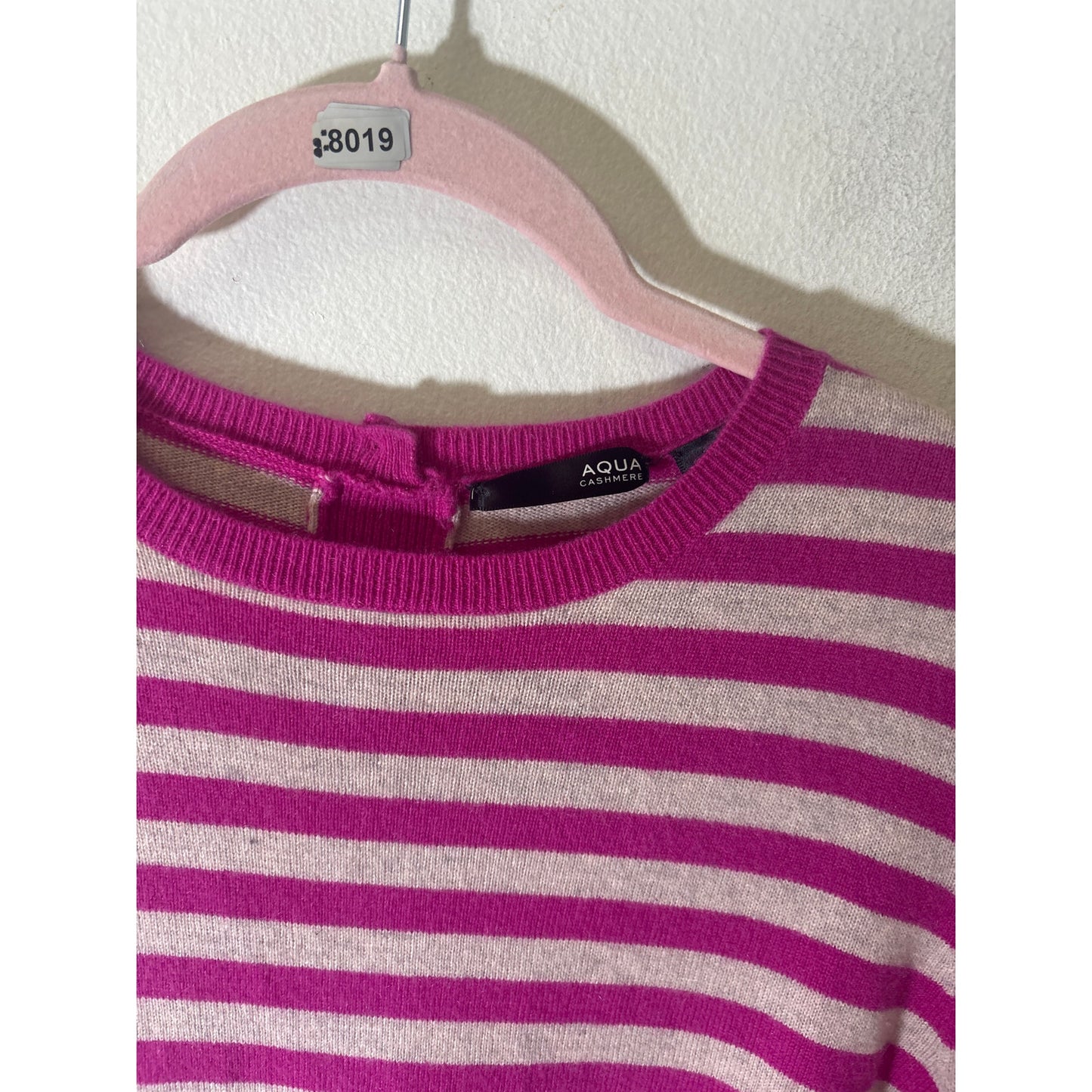 Aqua Pink and Cream Stripe Peplum Cashmere Sweater sz M