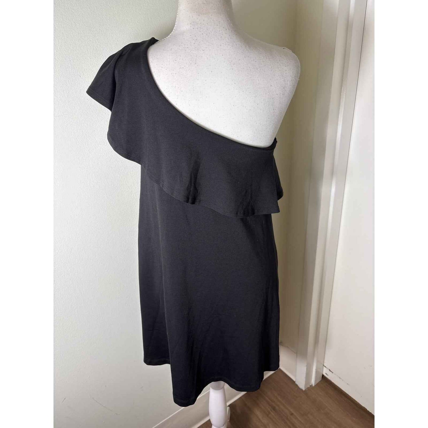 Susana Monaco Black One Shoulder Ruffle Mini Dress Sz S