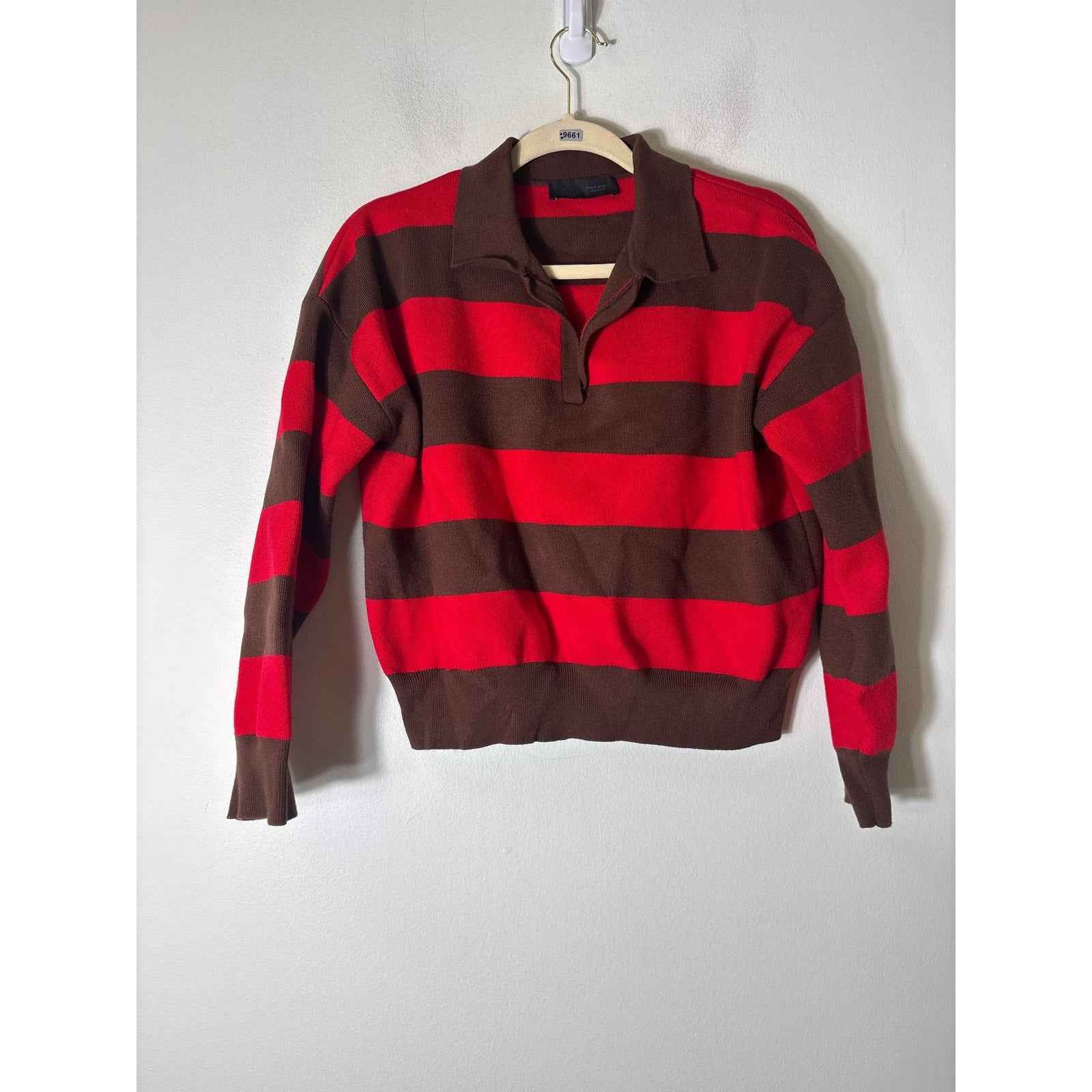 Zara Red and Brown Stripe Sweater Sz M