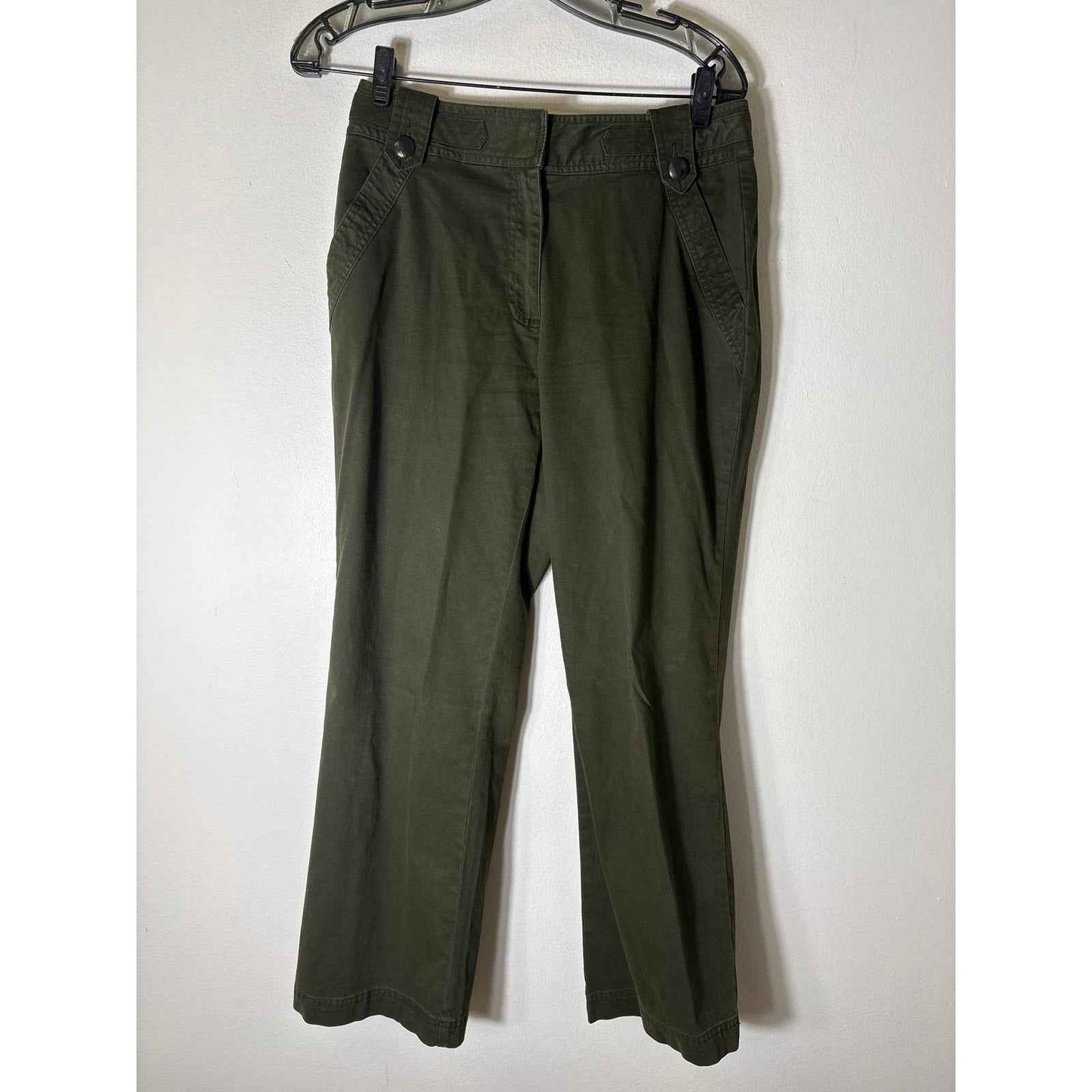 Talbots Army Green Cotton Wide Leg Pants Sz 6