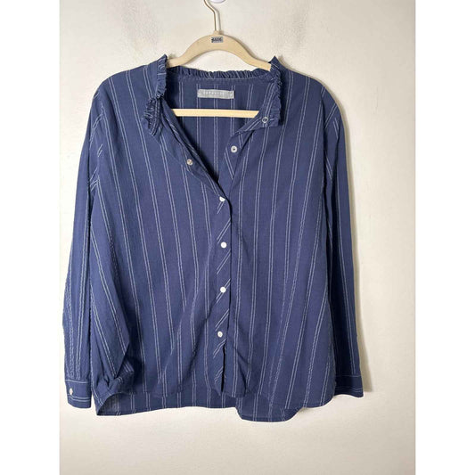 209wst38 Blue White Stripe Long Sleeve Snap Up Top Sz XL