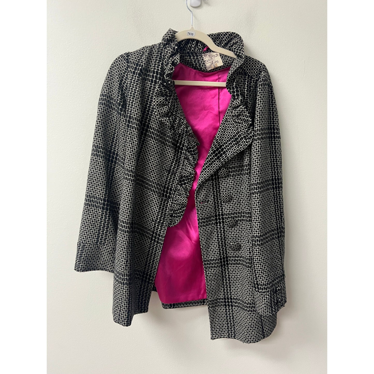 Tulle Black White Wool Coat Sz M