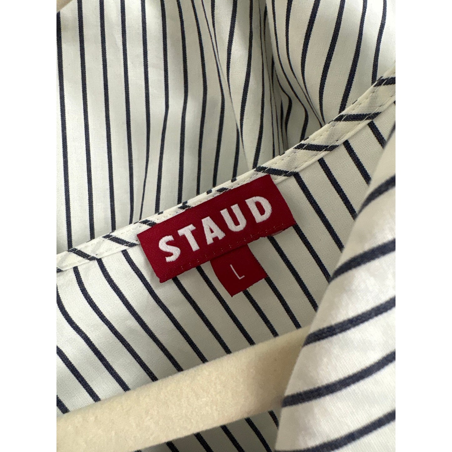 STAUD Off White Dark Gray Stripe Sleevless Open Sided Cotton Top Sz L