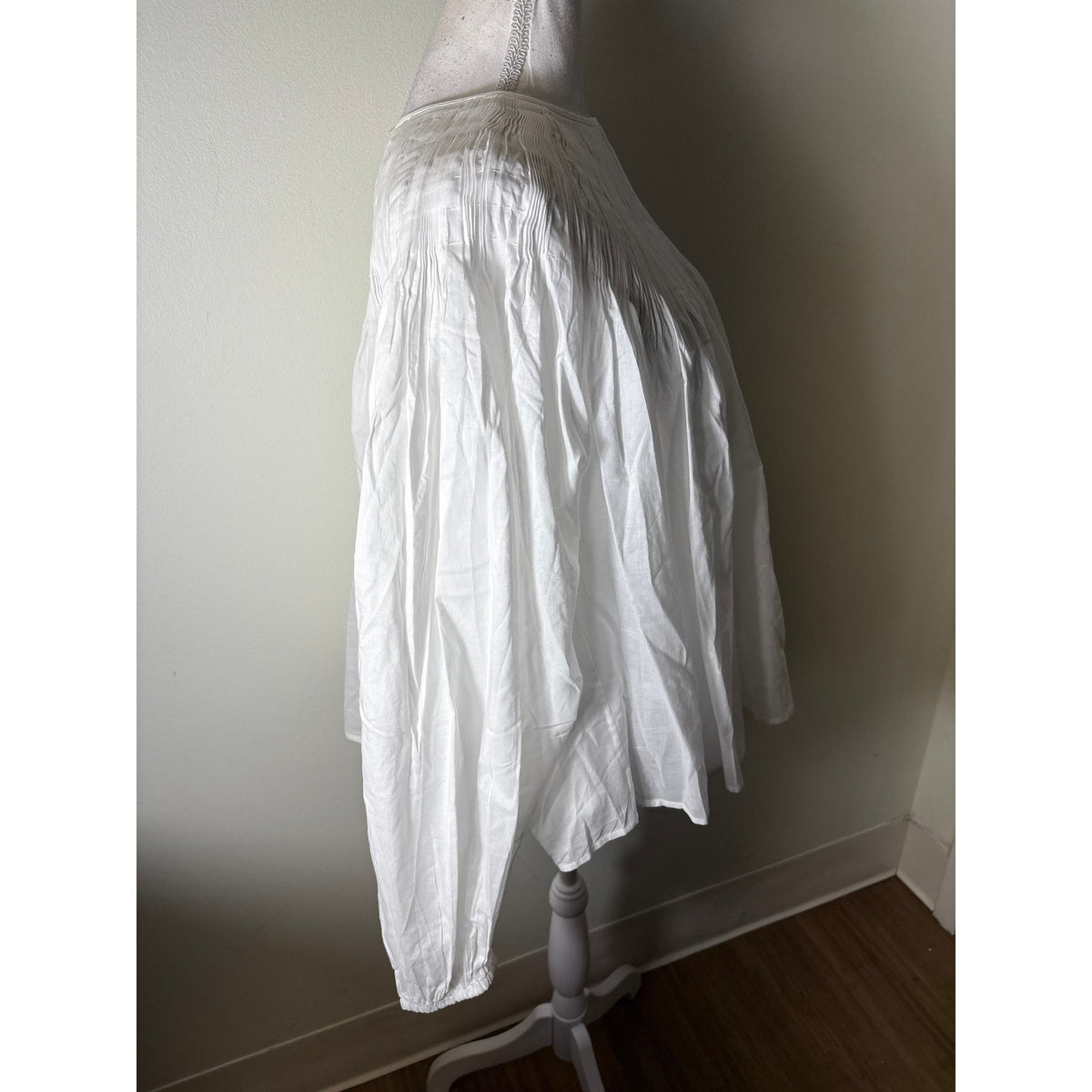 Polo by Ralph Lauren White Smocked Neck Long Sleeve Swing Top Sz L