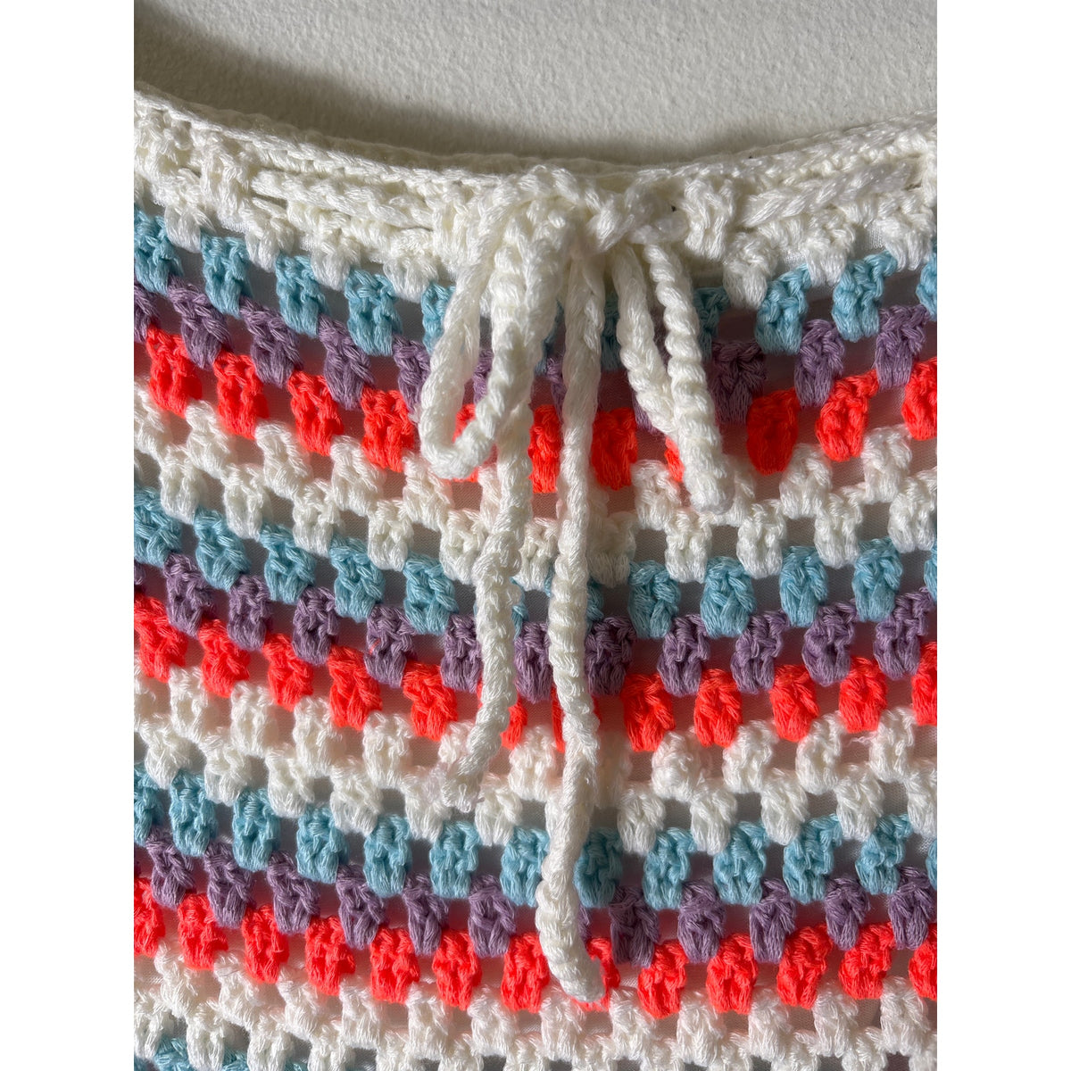 Self Contrast Anthropologie Orange Teal Crochet Mini Skirt Sz XS