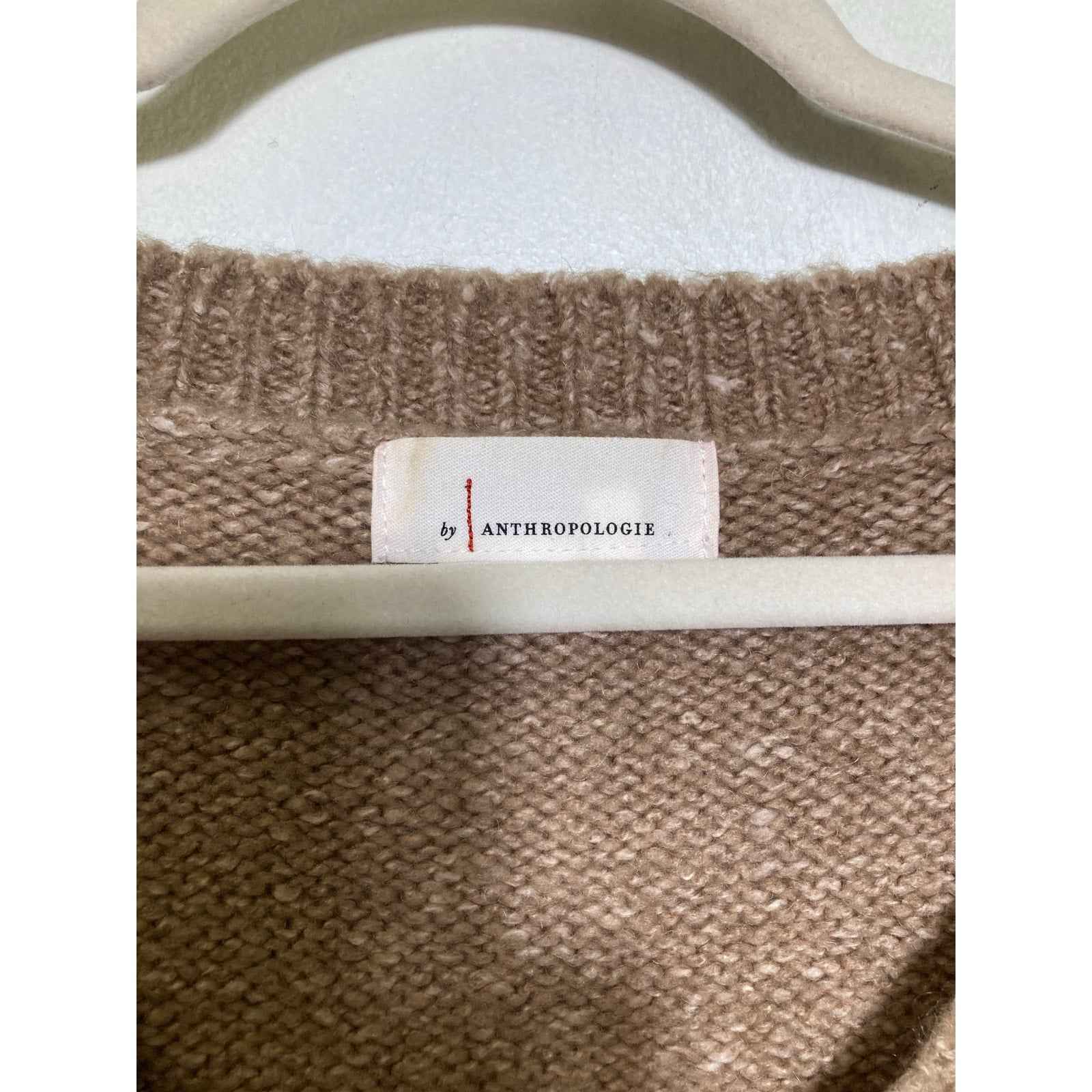 by Anthropologie Tan Long Wide Sleeves V-Neck Knit Sweater Sz M