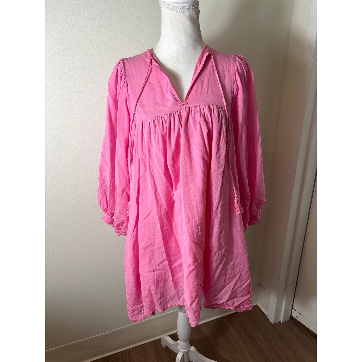 Mille Pink 3/4 Puff Sleeveless Cotton Mini Dress Sz