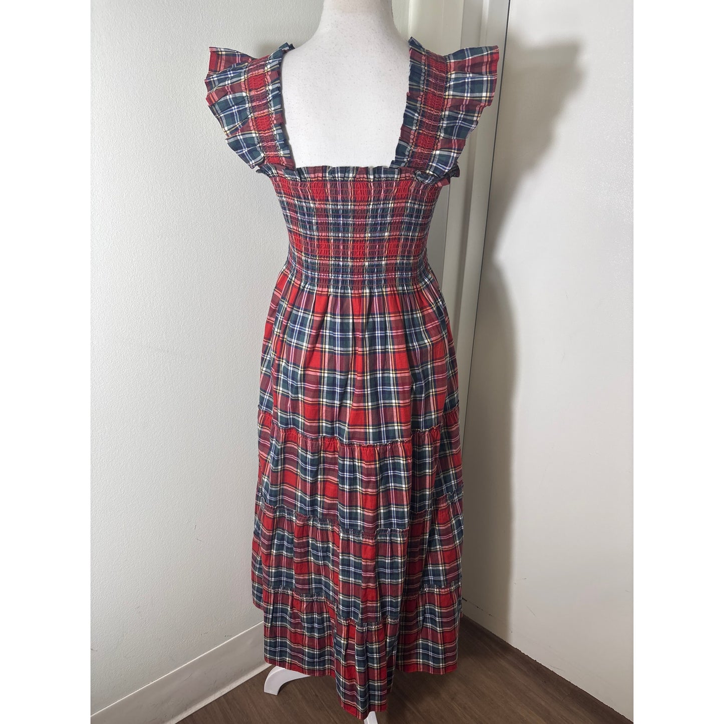 Hill House The Nap Dress Dark Red Plaid Cotton Maxi Dress Sz XS