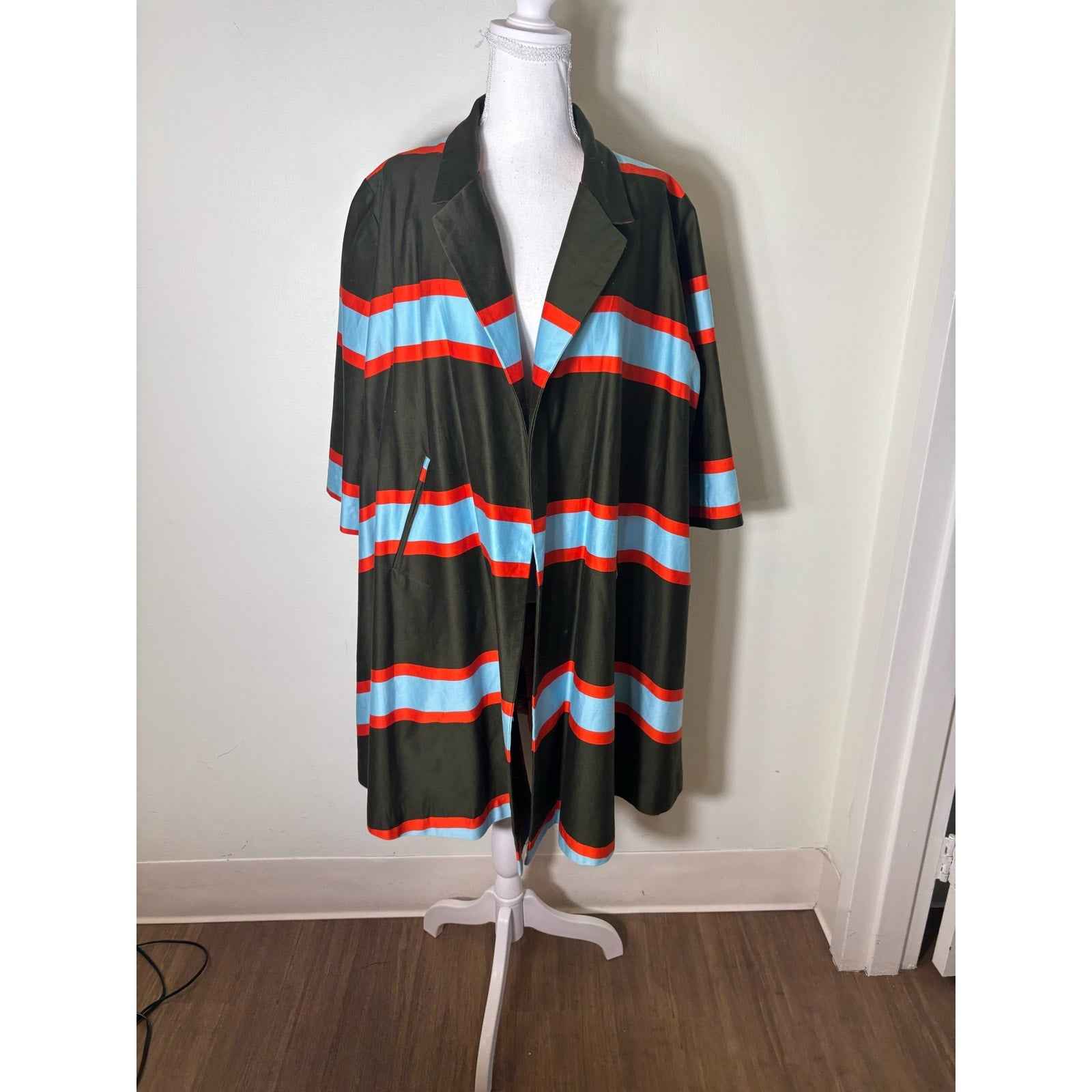 Topolina Boutique Dark Green Long Sleeve Cotton Poly Blend Open Midi Coat Sz