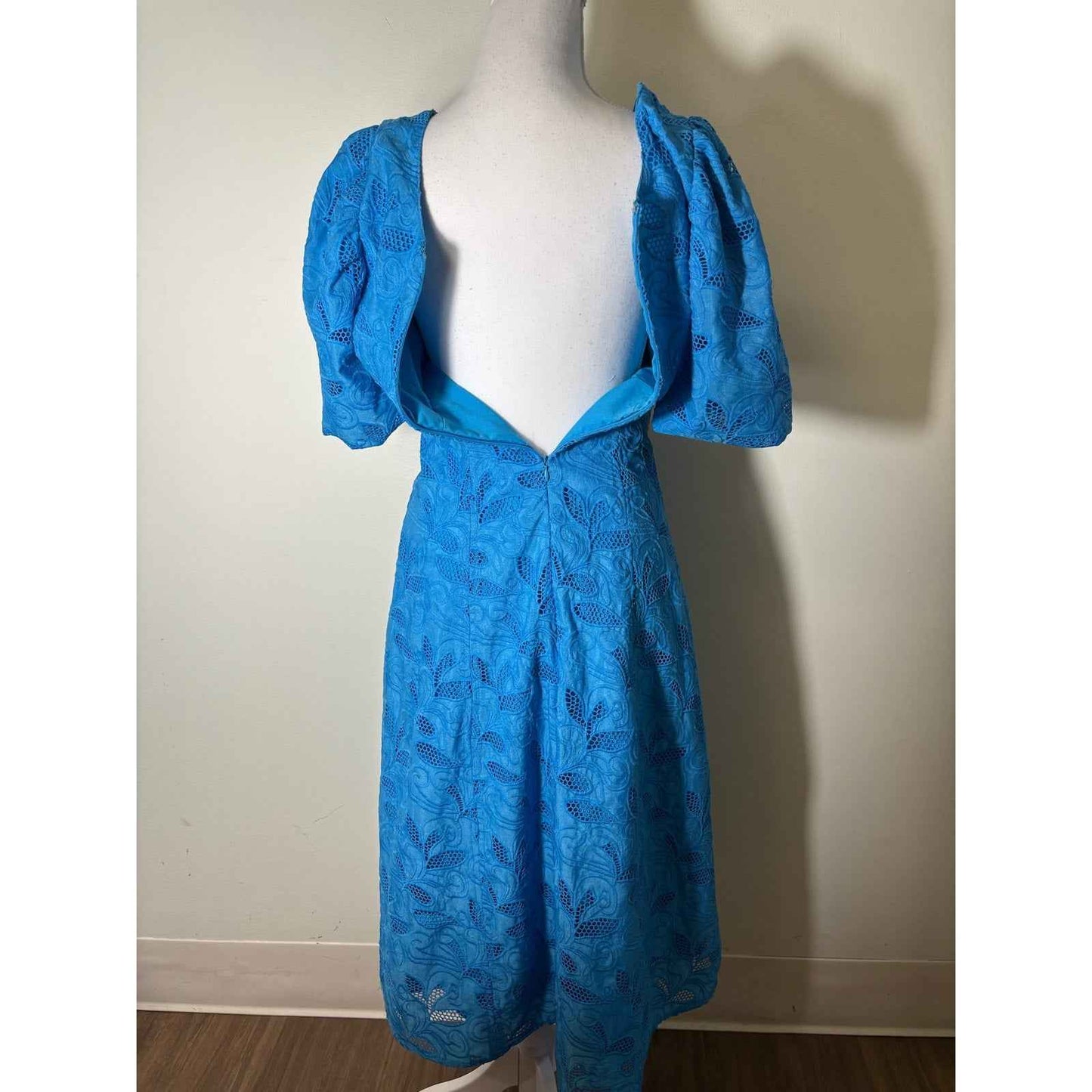 Hyacinth House Bright Blue Eyelet Puff  Sleeve Maxi Dress Sz XXS