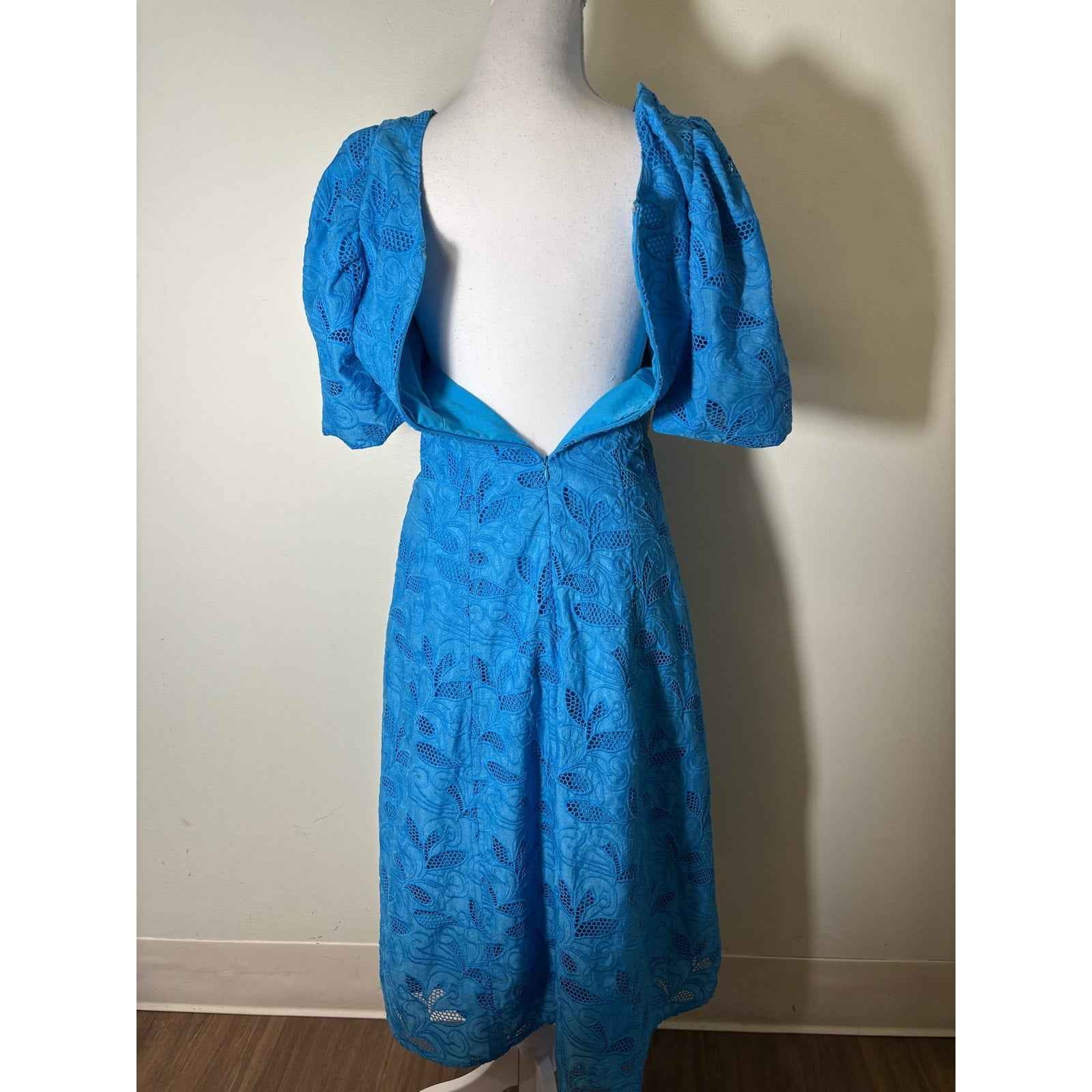 Hyacinth House Bright Blue Eyelet Puff  Sleeve Maxi Dress Sz XXS