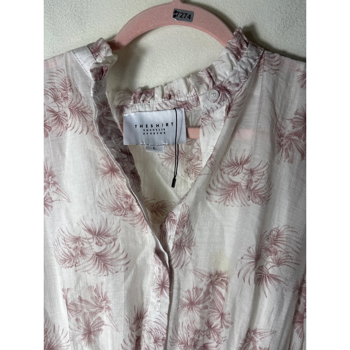 The Shirt Dress by Rochelle Behrens White Purple Knee Length Dress Sz L