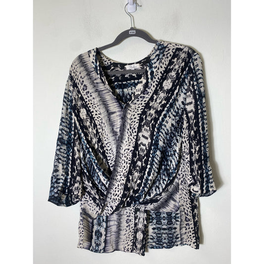 Parker Black Green 3/4 Sleeve High Low Silk Top Sz M