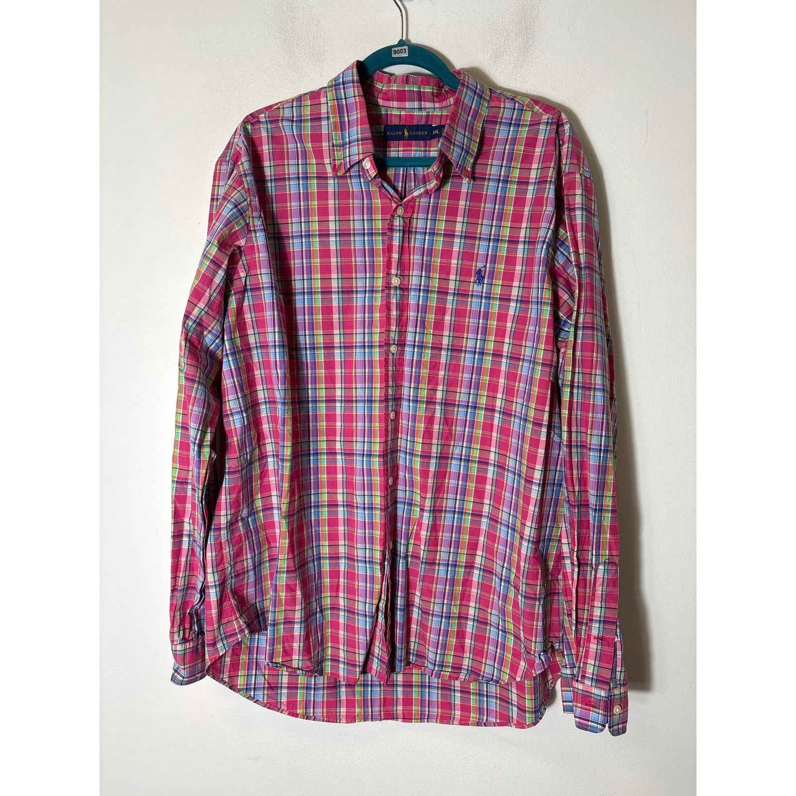 Men's Ralph Lauren Pinkish Plaid Long Sleeve Cotton Shirt Sz XXL
