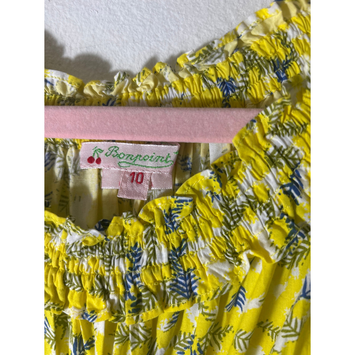 Girls Bonpoint Yellow Floral Smocked Collar Shirt Sz 10