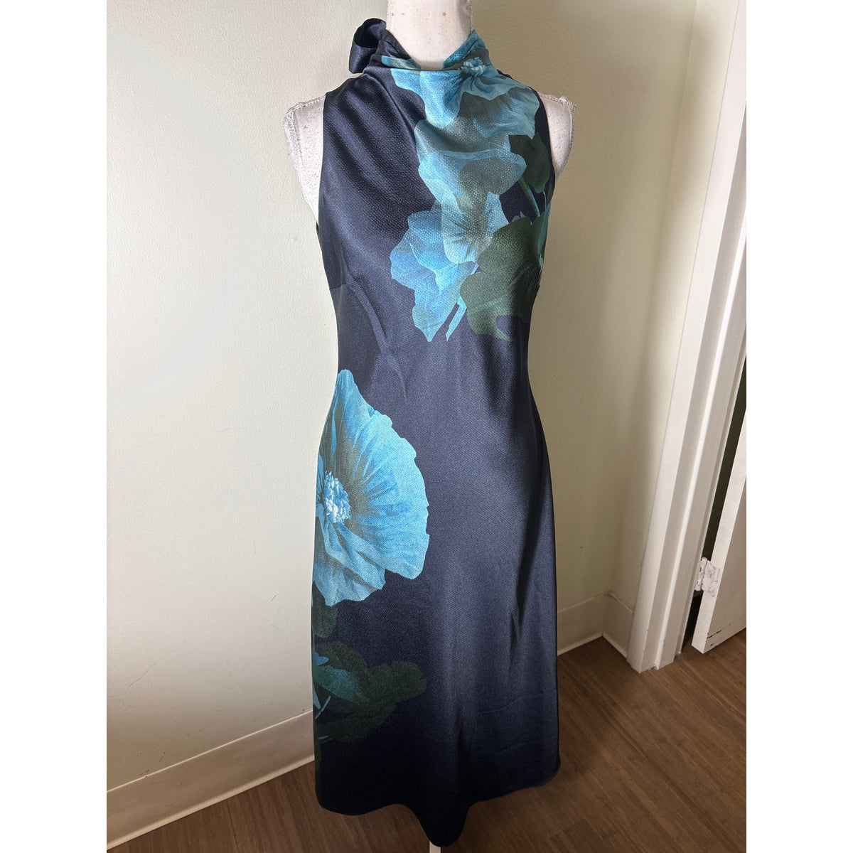Ted Baker Navy Floral Halter Tie Neck Maxi Dress Sz 1 (2-4)