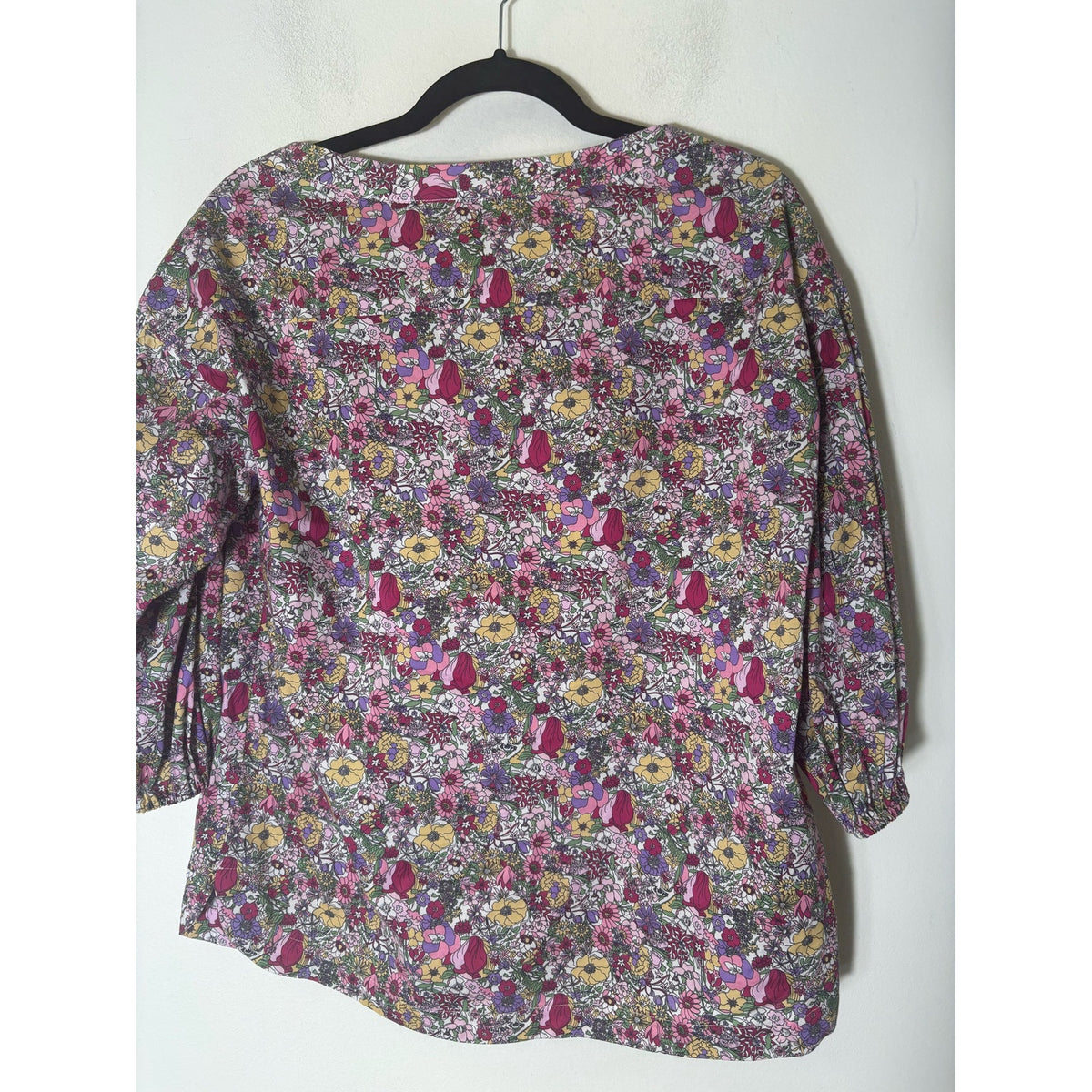 Buru Multicolor Floral Wide Neck Long Sleeve Cotton Shirt Sz S