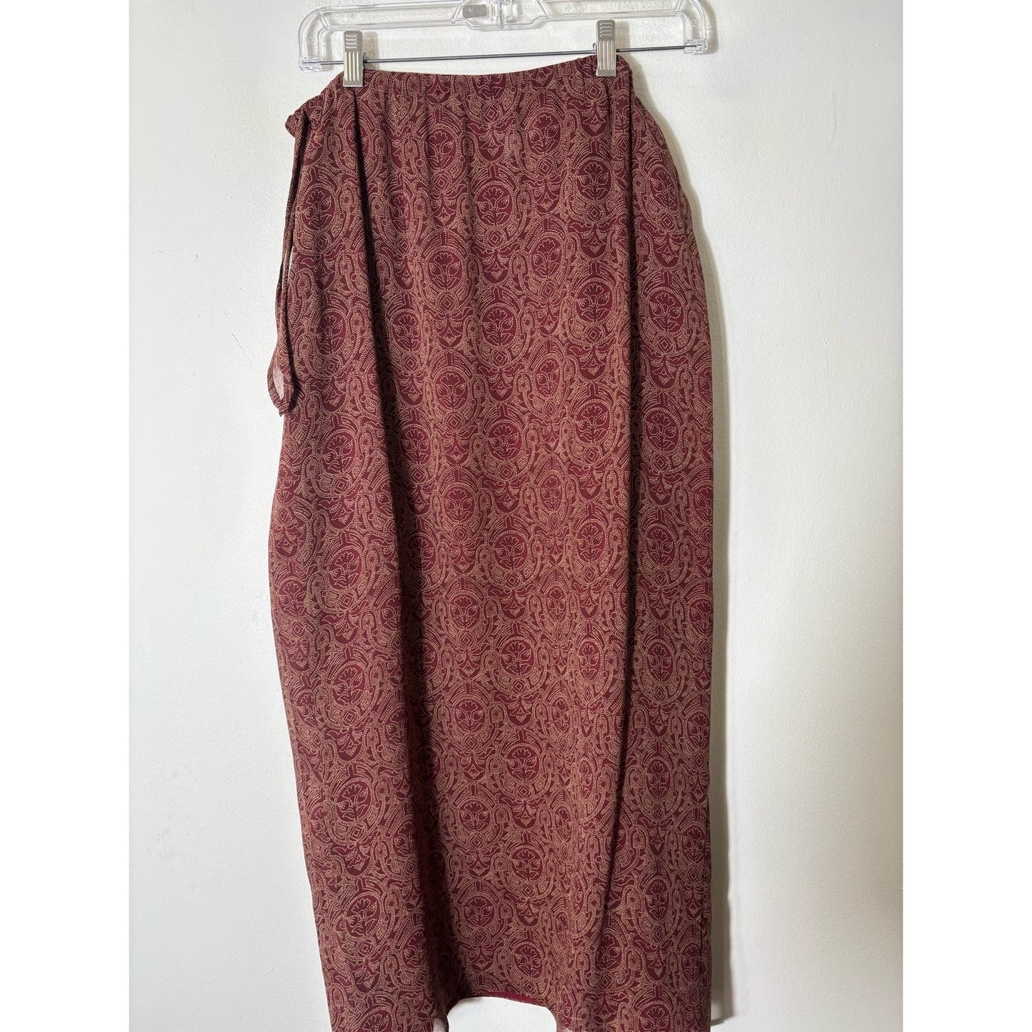Ann Taylor Maroon Brown Silk Sarong Maxi Skirt Sz M