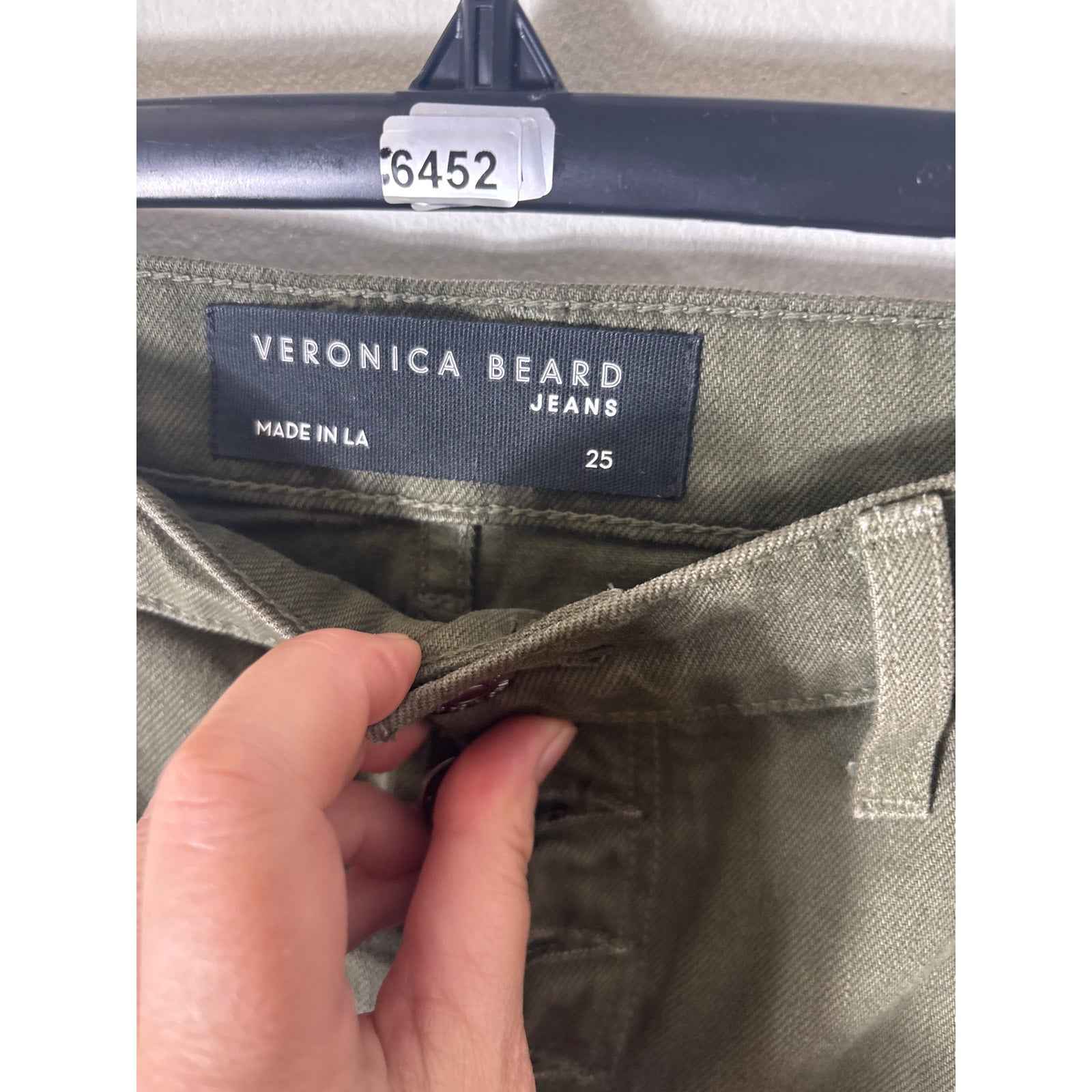 Veronica Beard Olive Green Grant Wide Leg High Rise Denim Sz 25