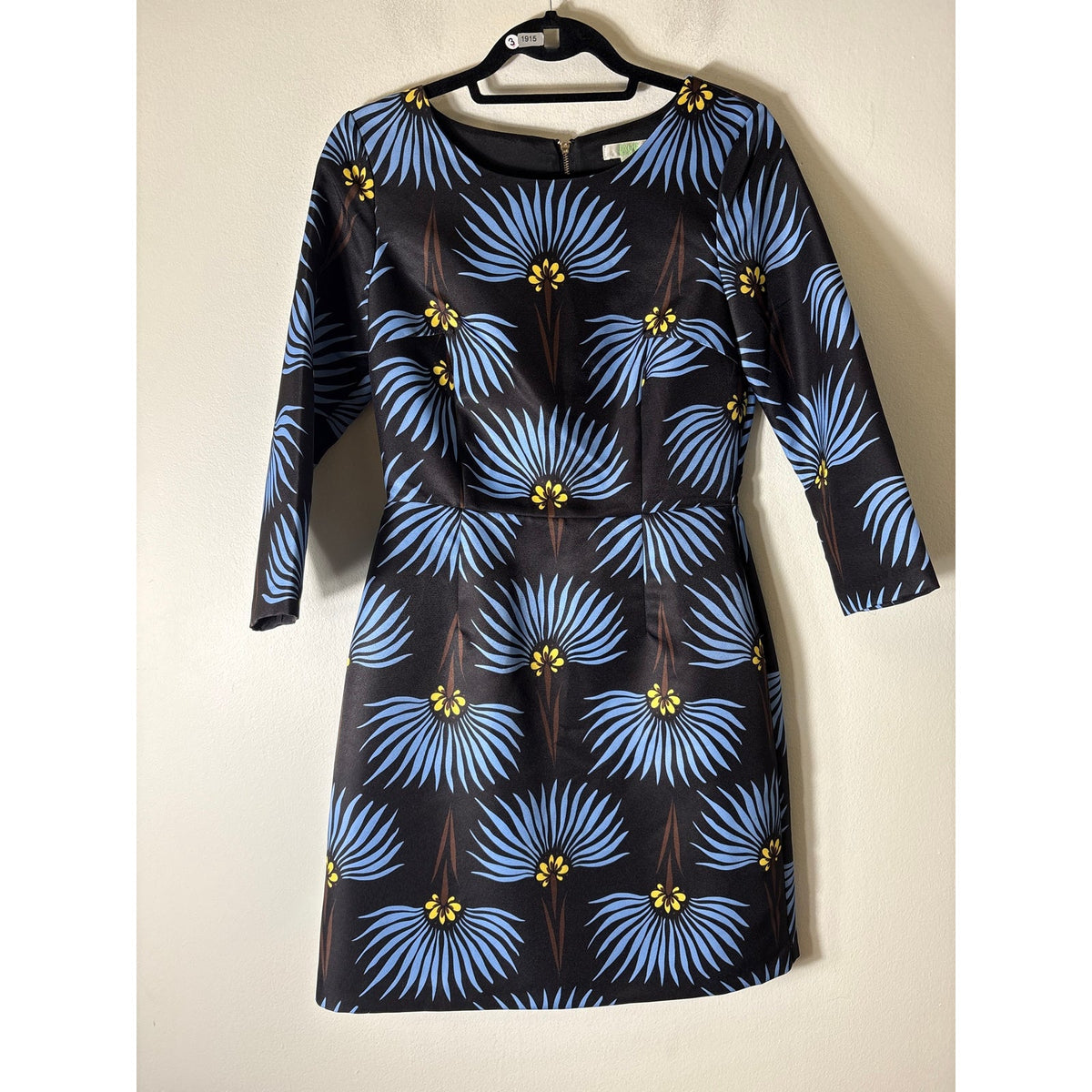 Jade Black With Blue Flower Block Print Mini Dress Sz XS