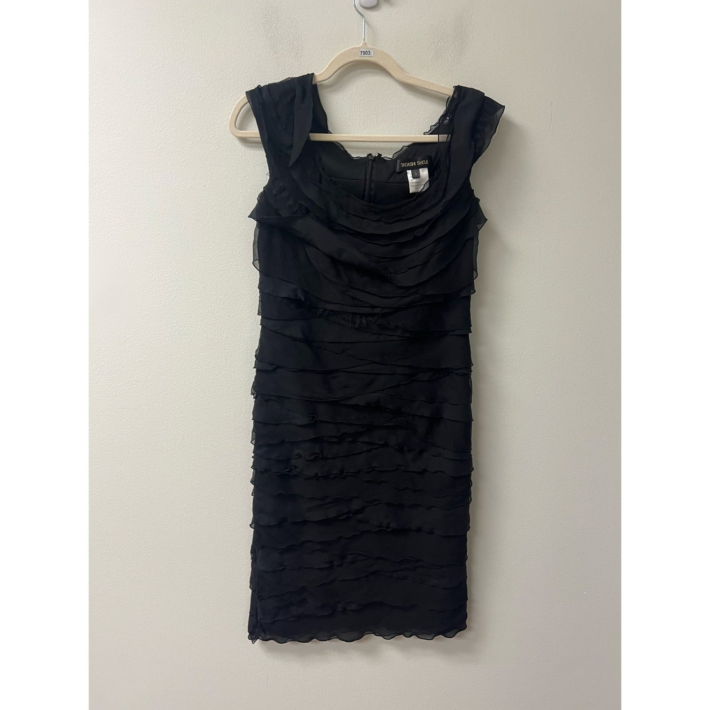 Tadashi Shoji Black Ruffled Mini Dress Sz 8
