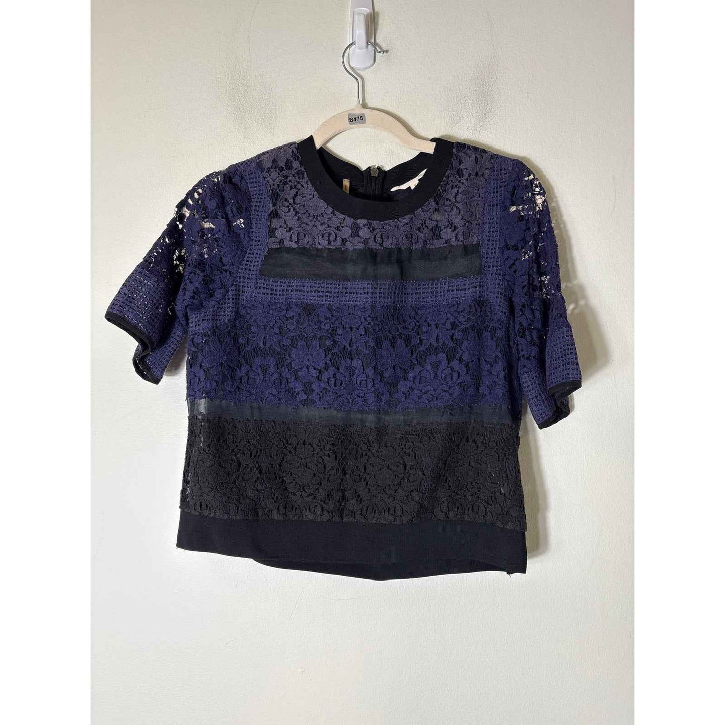 Rebecca Taylor Dark Purple Lace Half Sleeve Top Sz 2