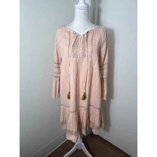 Roller Rabbit Blush Linen Embroidered Bell Sleeve Dress Sz XS