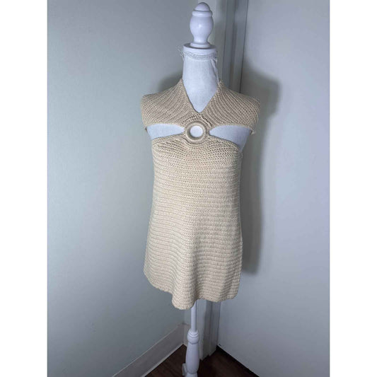 Elan Cream Crochet Halter Top Sz S