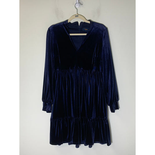Just Taylor Navy Blue Velour Long Sleeve Knee Length Dress Sz M