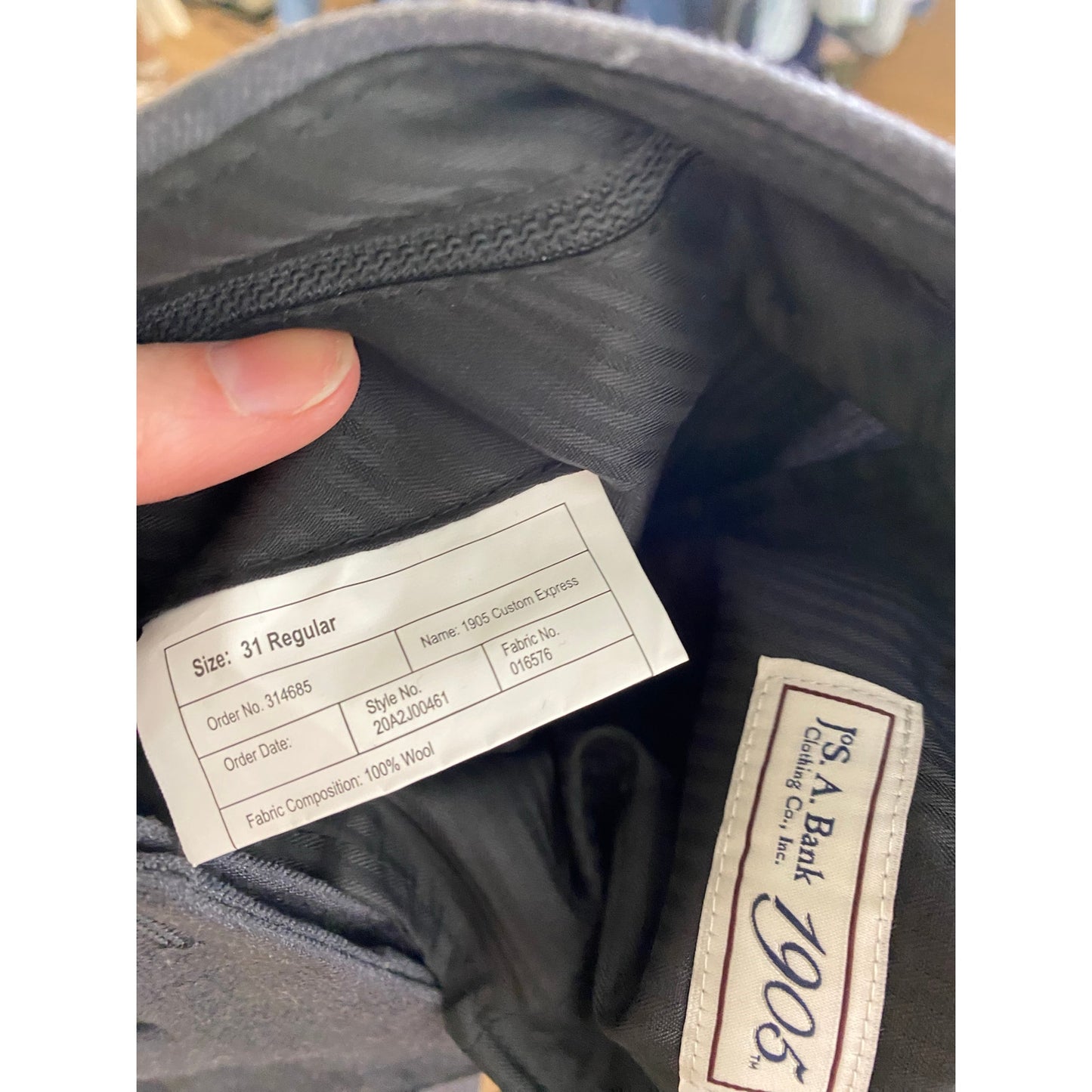 Jos A Bank Grey Suit Size 31 Pant with matching wool jacket