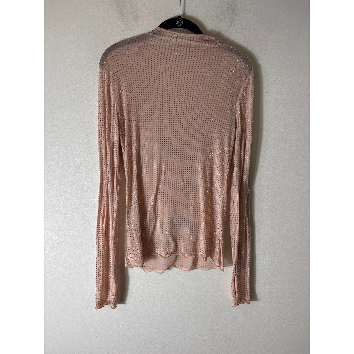 Free People Blush Pink Long Sleeve Beaded Mesh Shirt Sz S